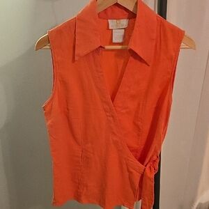 Metrostyle Vibrant Salmon Orange Wrap Blouse
